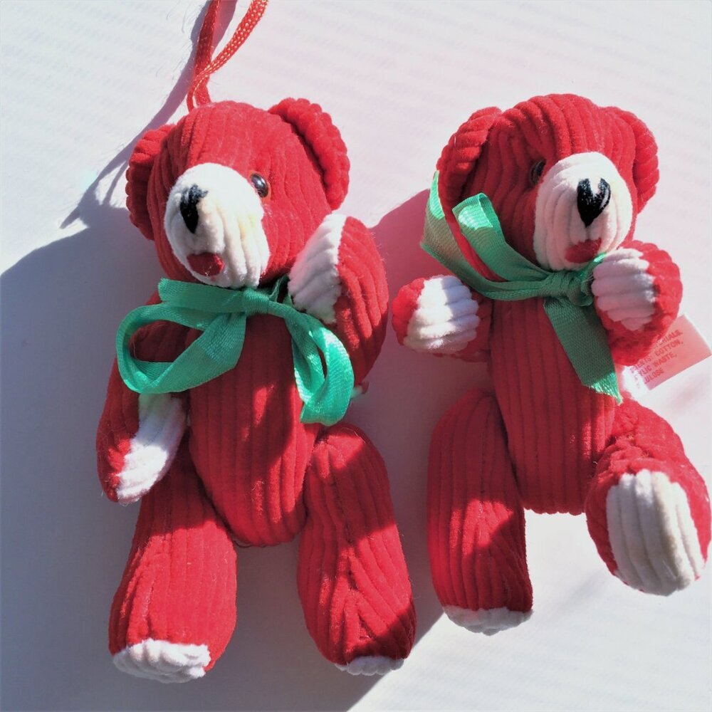 Corduroy RED TEDDY BEAR CHRISTMAS ORNAMENTS